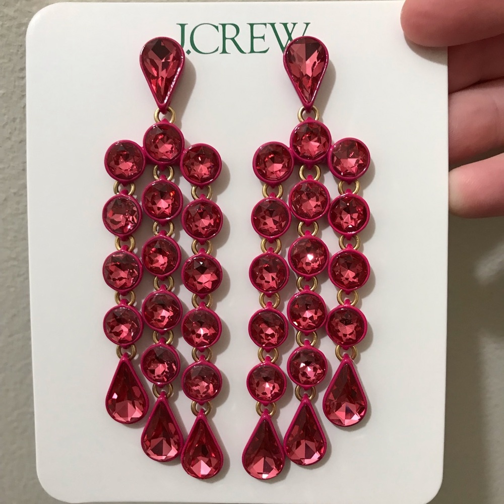 NWT J. Crew Sparkly Waterfall Earrings, Statement Sparkle Prom Formal Dance Red - Picture 12 of 12